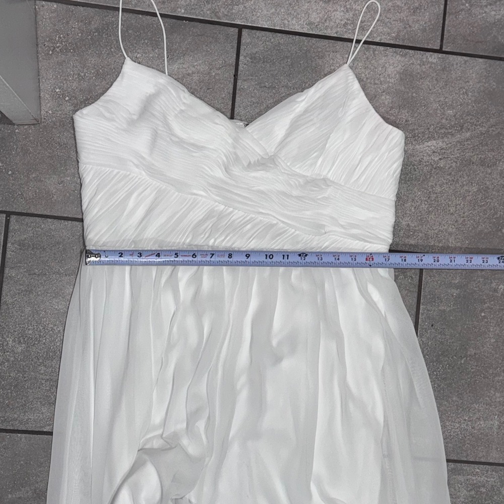 Mac Duggal Leena White Chiffon Gown Jumpsuit Elegant Ruched Bodice Belt Bridal L - Picture 5 of 15